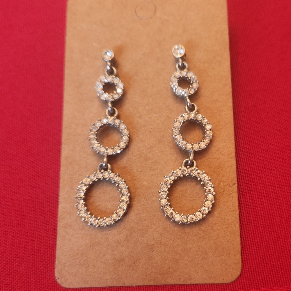 Silver Rhinestone Triple Circle Earrings
